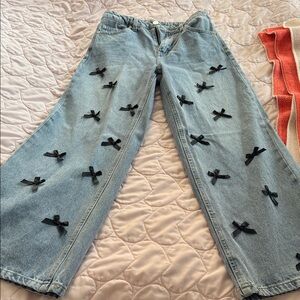 Kids Denim Jeans with Black Bow Accents